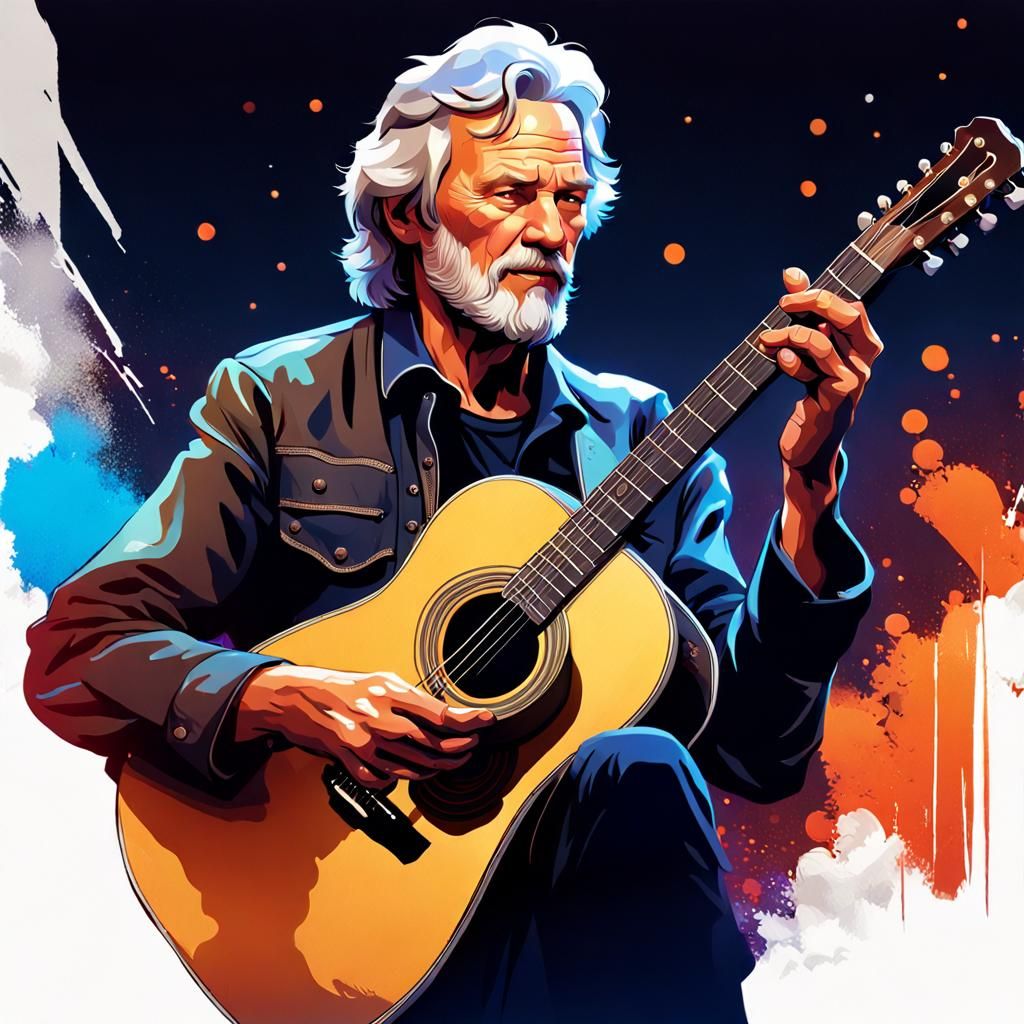 Detailed Portrait of Musician Singing and Playing Guitar