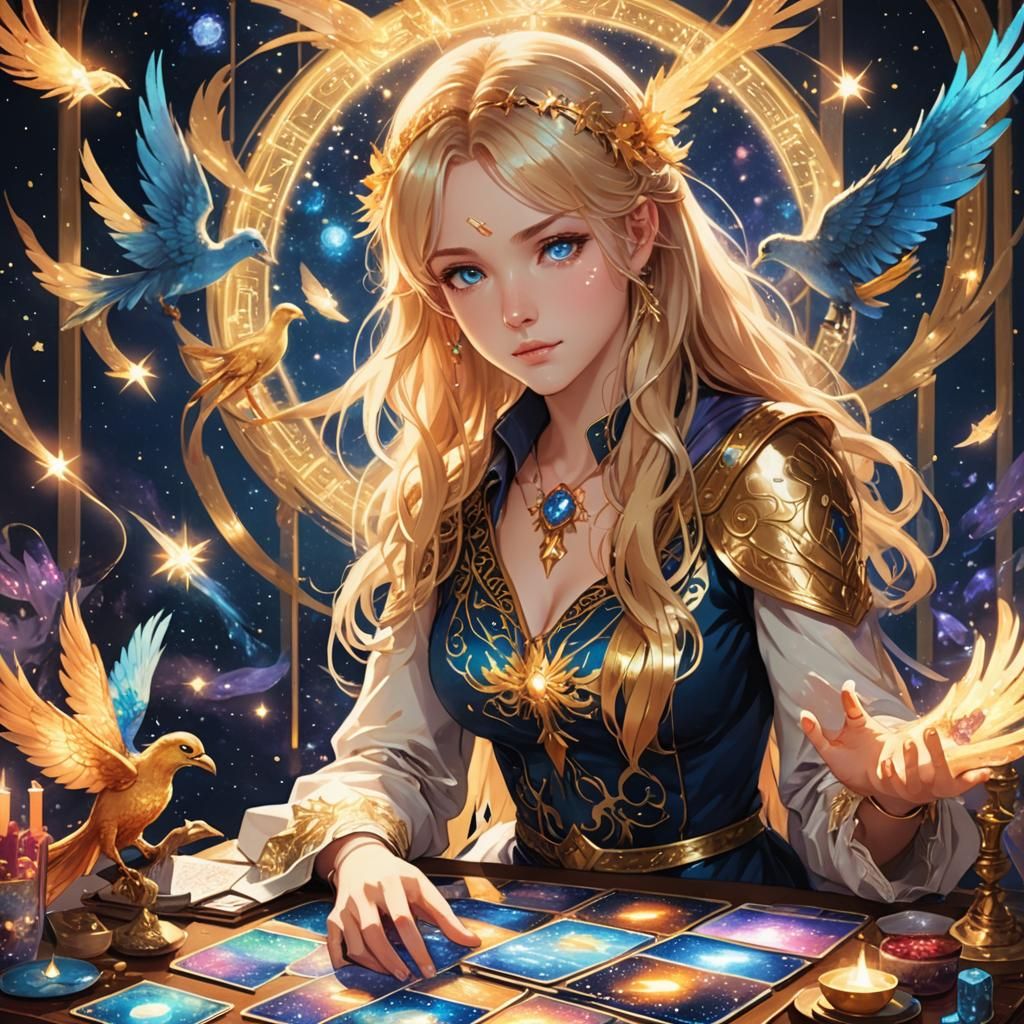 Anime Tarot Reader with Phoenix and Glitter