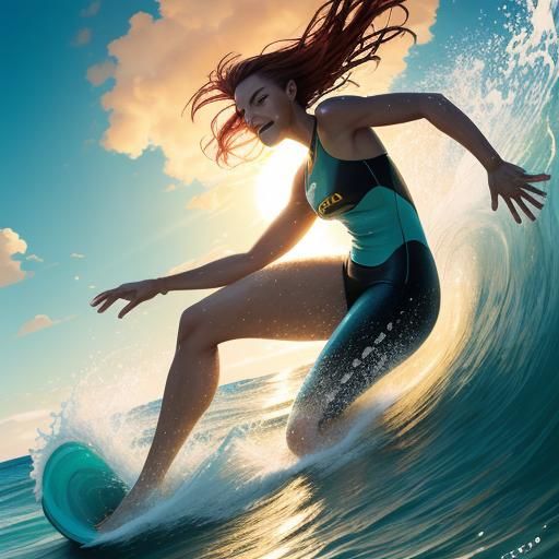 Giantess Rides a Wave with Alligator Pool Toy