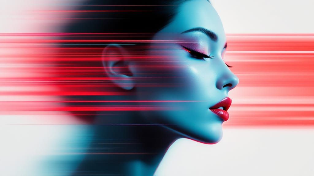 Stylized Sci-Fi Portrait of Woman with Glitch Streaks