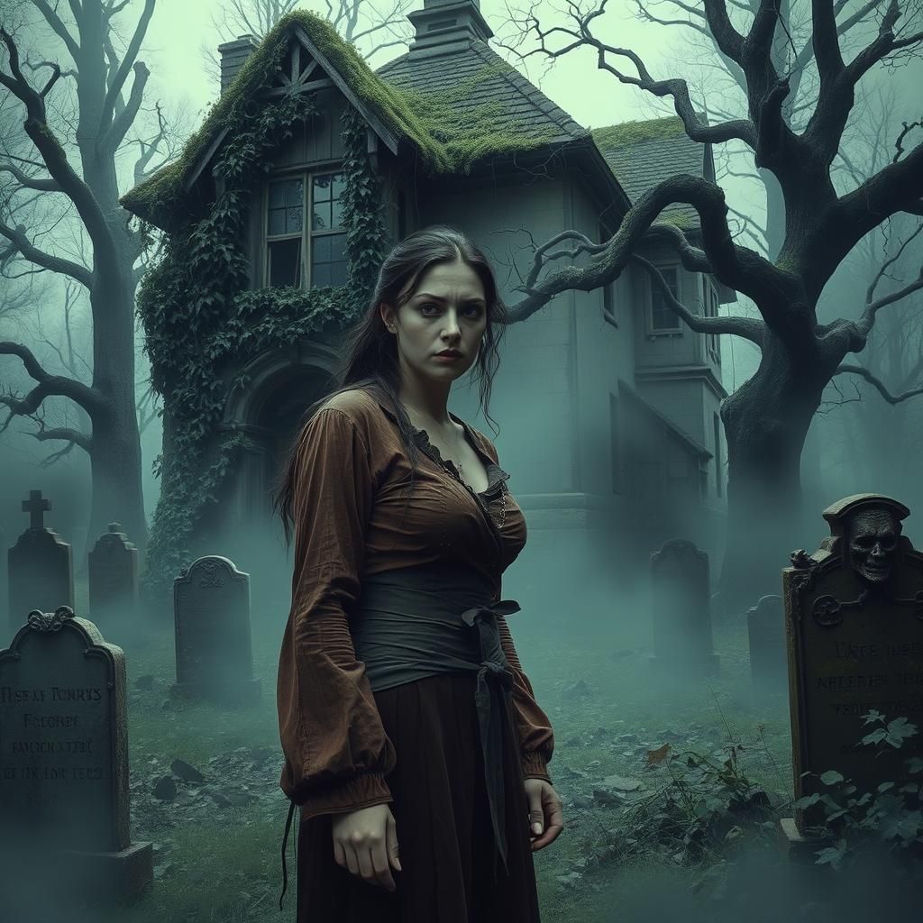 Eerie Woman in Beksiński-Inspired Gothic Landscape