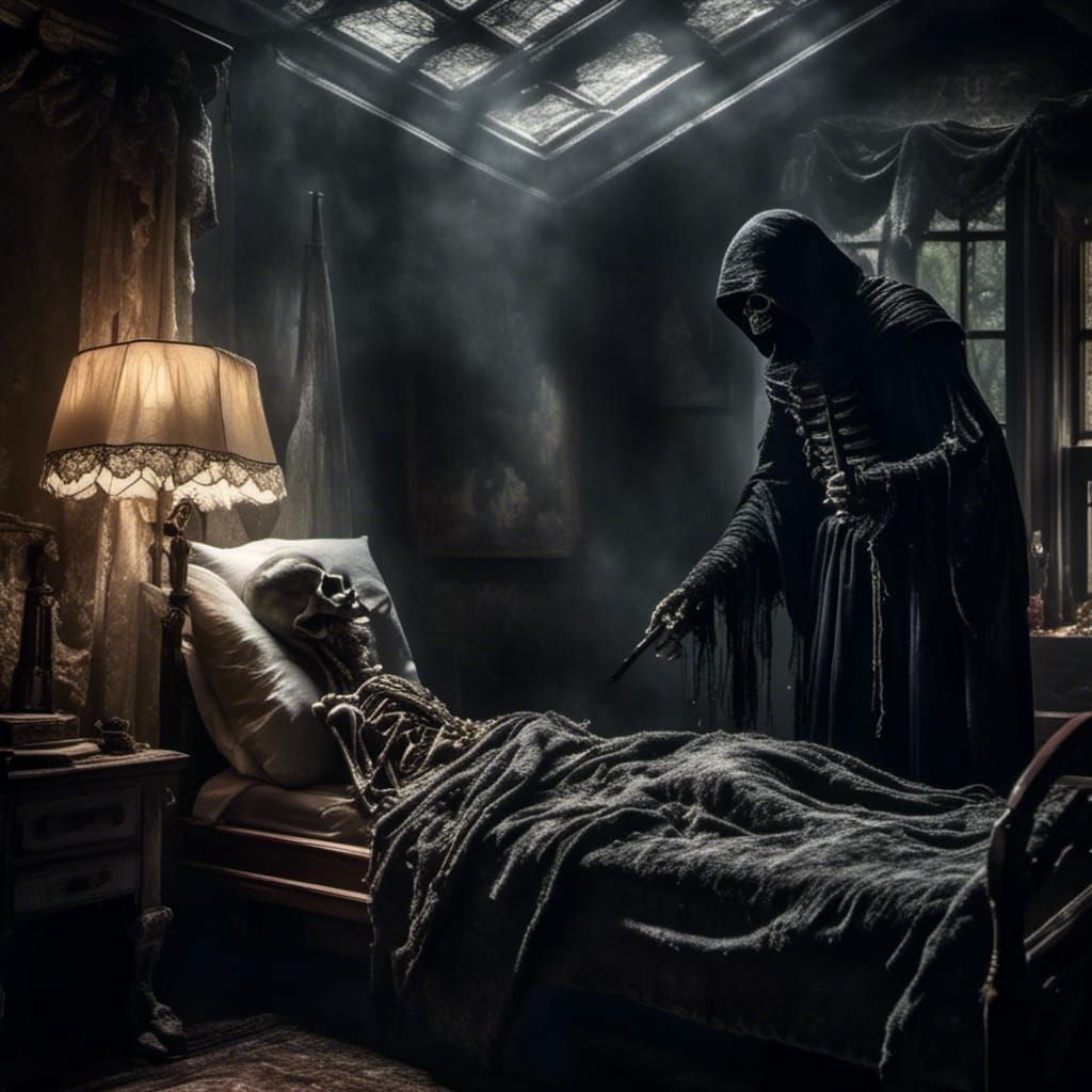 Grim Reaper Reaching for Man in Dark Fantasy Style