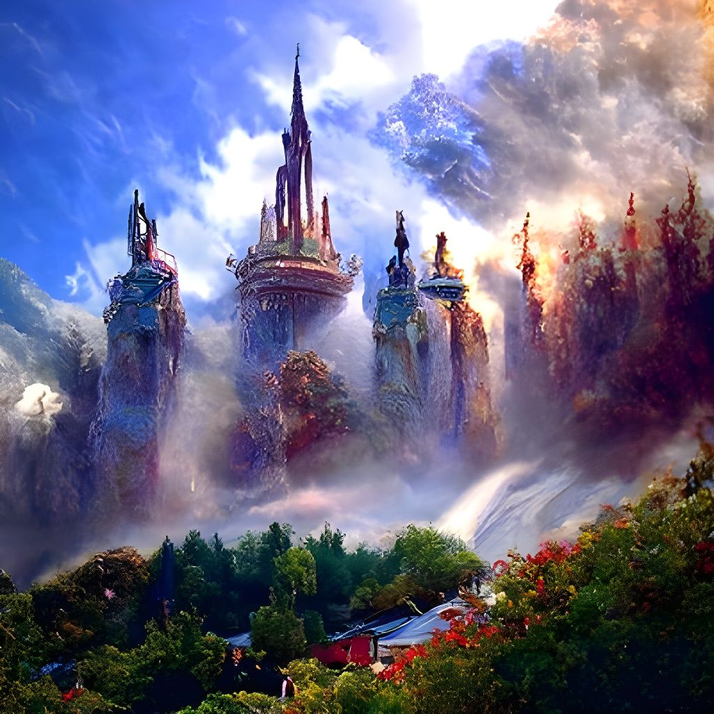 Ethereal Asgard Fantasy Landscape in Kinkade Style
