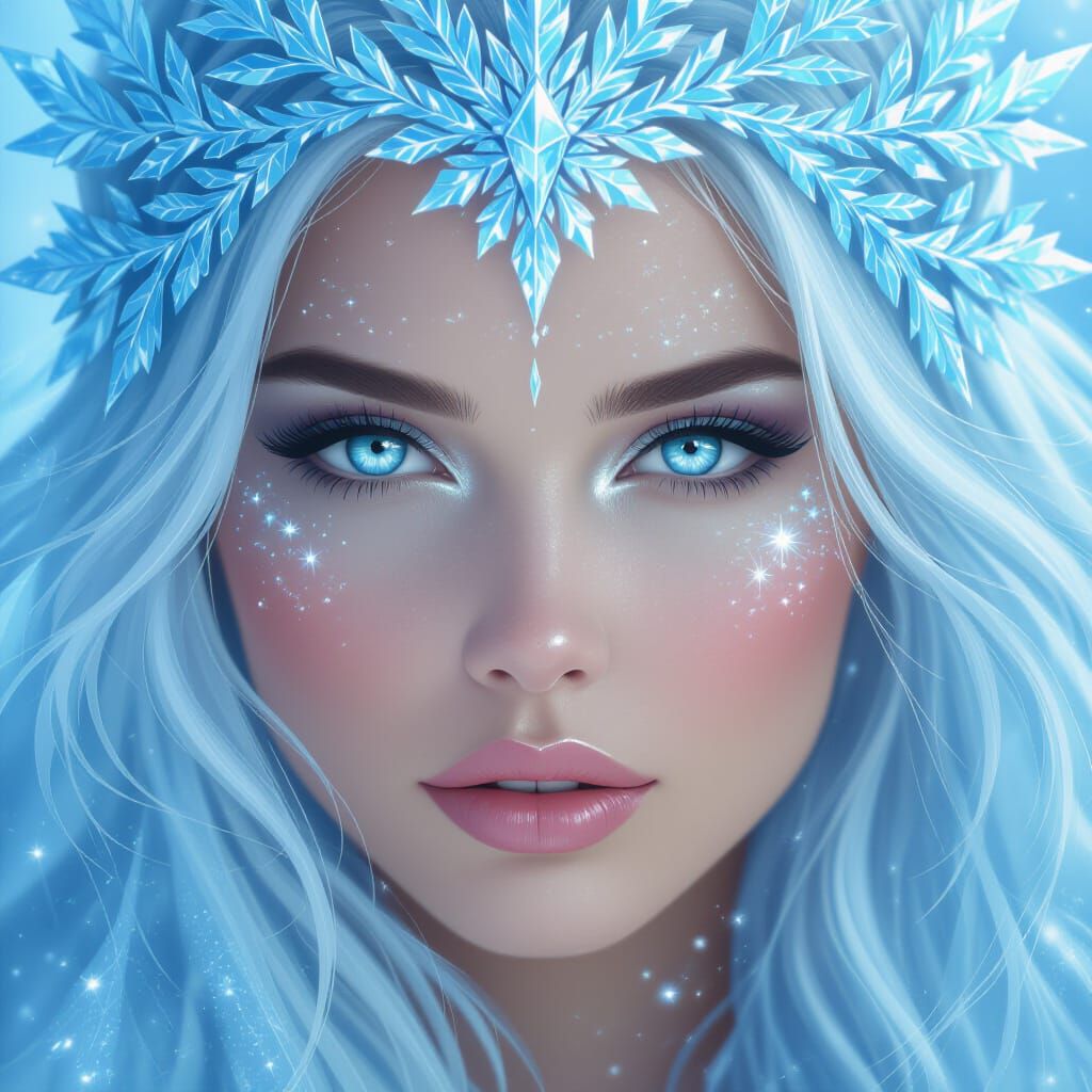 Ethereal Ice Goddess with Arctic Blue Eyes