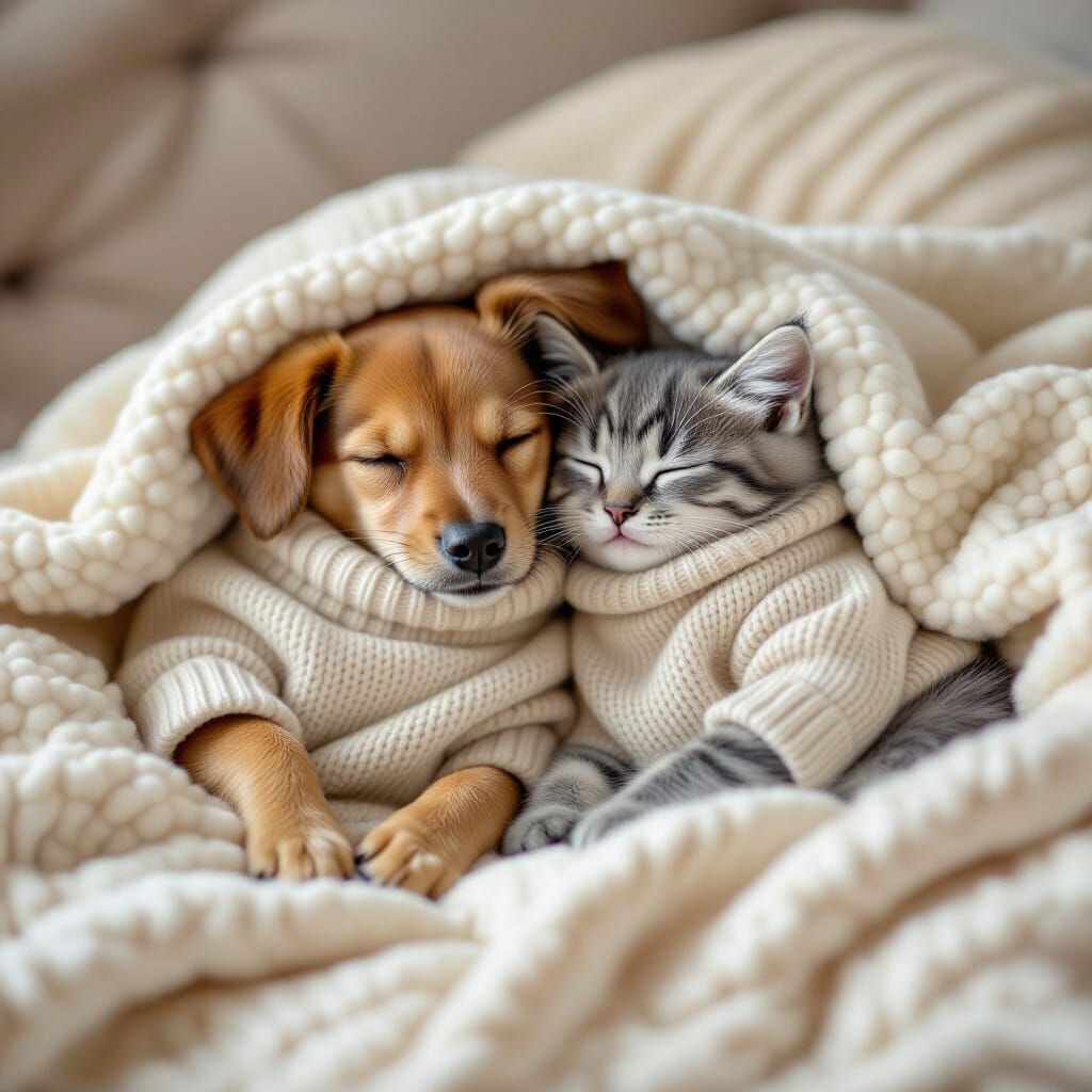 Dog and Kitten Napping in Cozy, Heartwarming Style