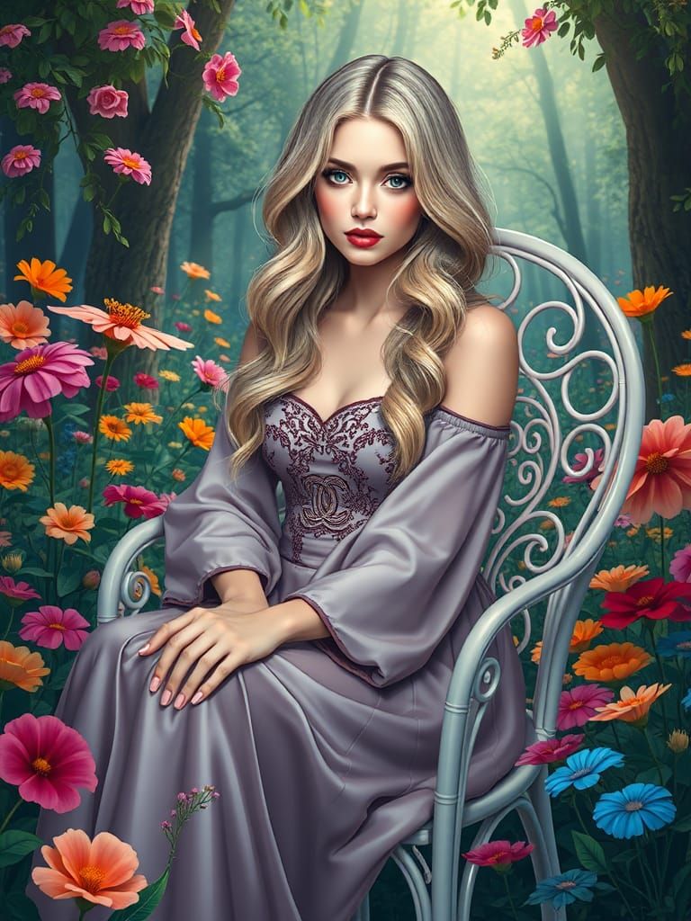 Enchanted Woman in Forest, Digital Art Style