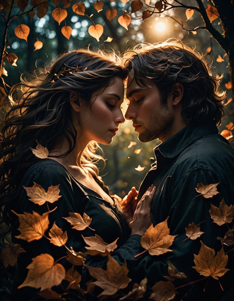 Translucent Heart Amidst Windswept Autumn Leaves