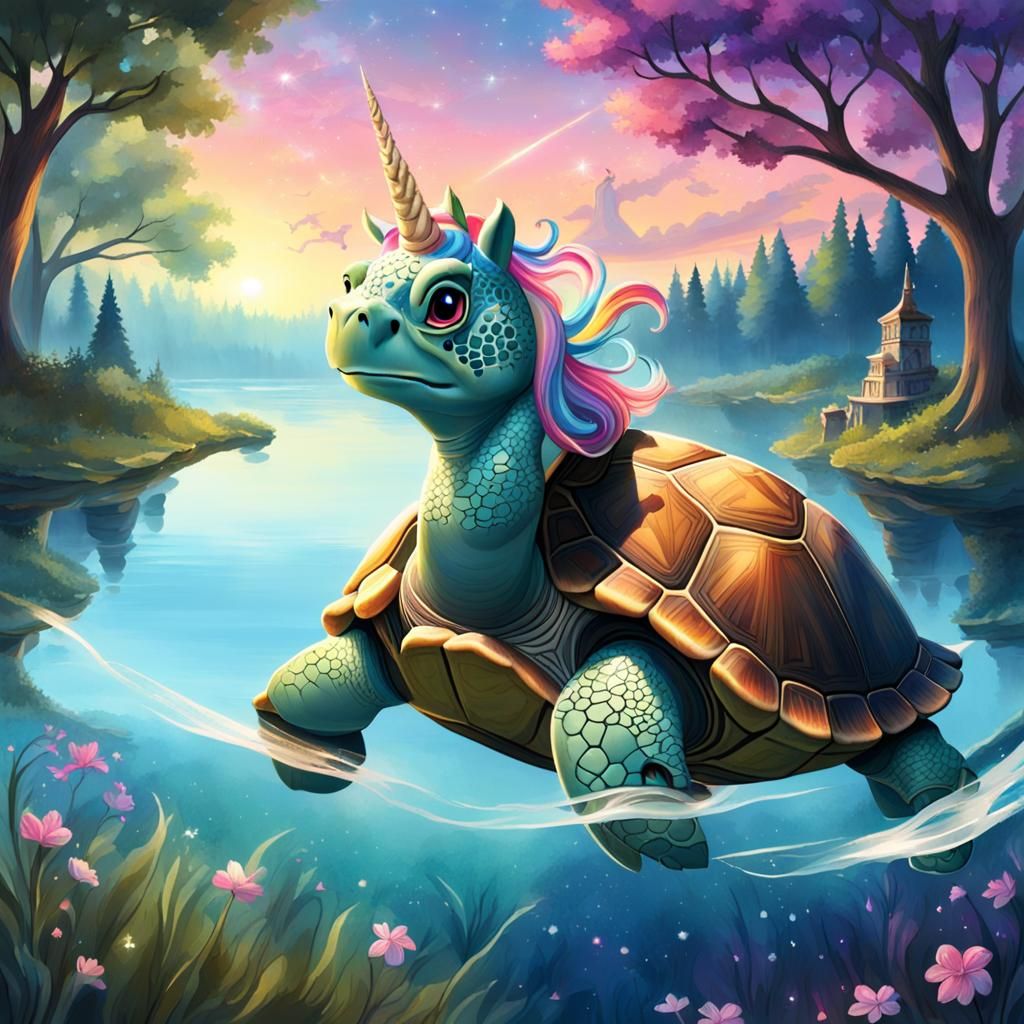 Magical Hour: Lakeside Turtle with Unicorn