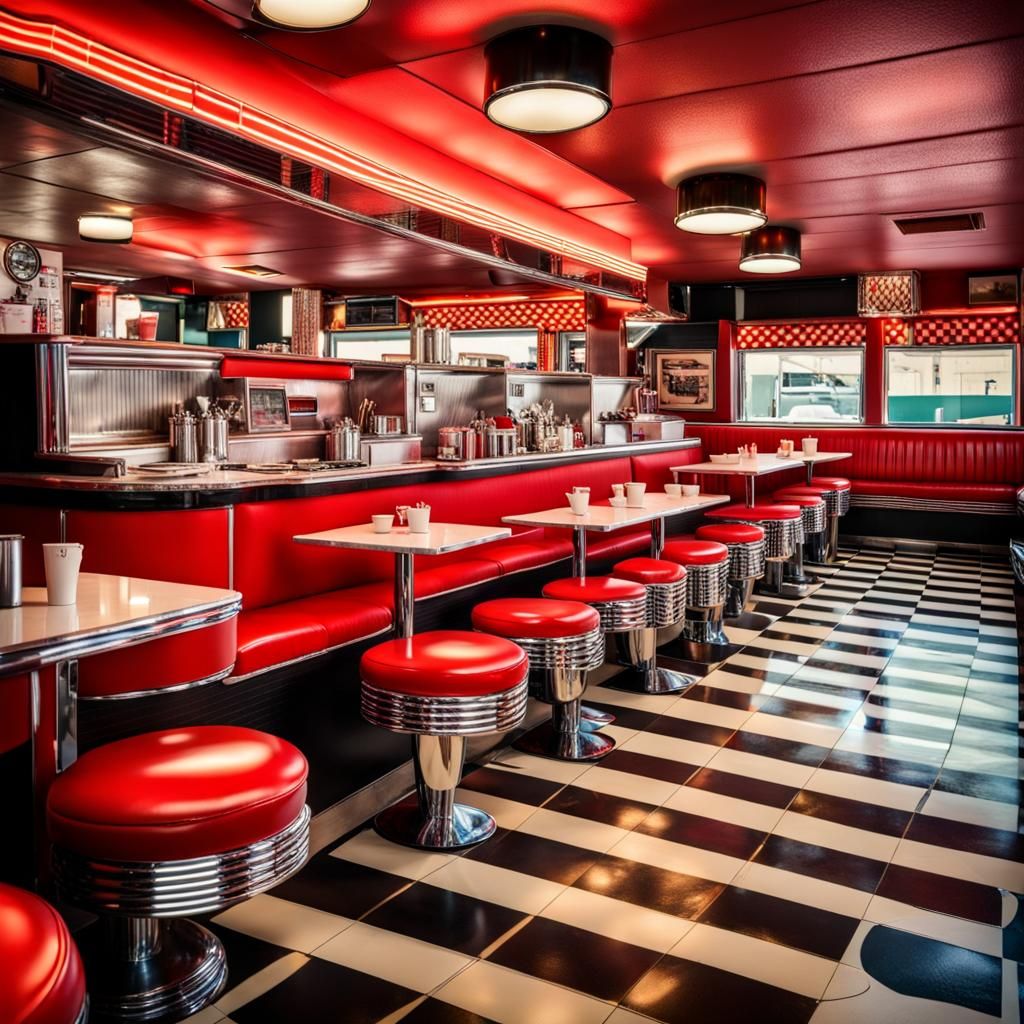 Nostalgic 1950s Diner in Maximalism Style