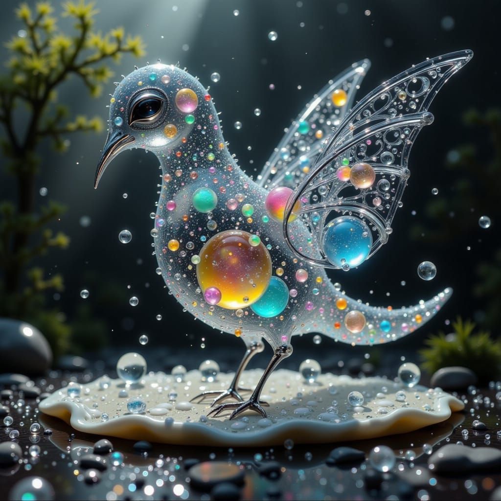 Water Droplet Bird Sculpture in Ethereal Style
