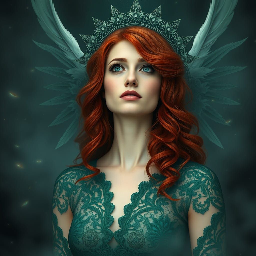 Angelic Ruby Haired Maiden Radiant in Emerald Eyes