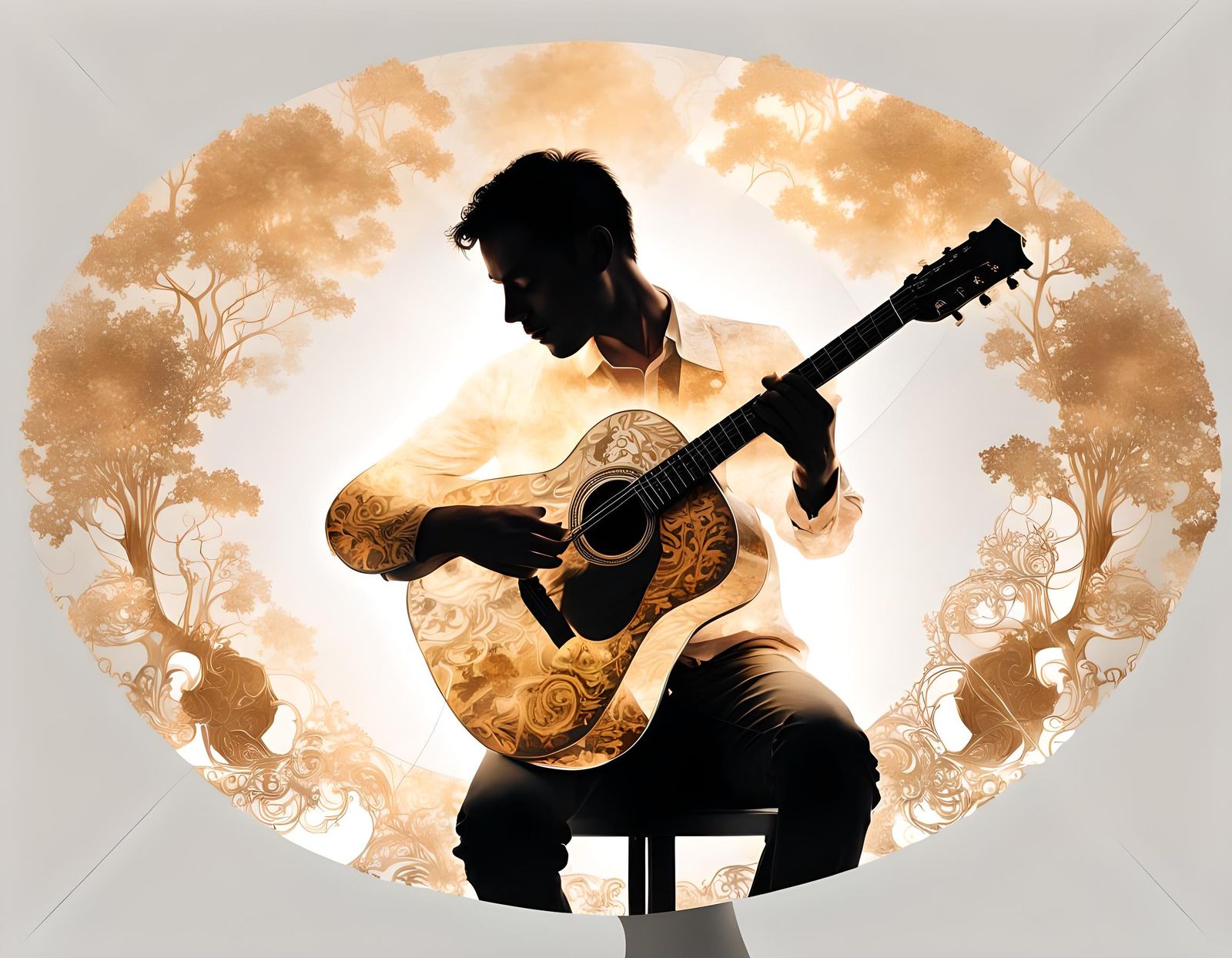 Silhouette Playing Guitar in Double Exposure