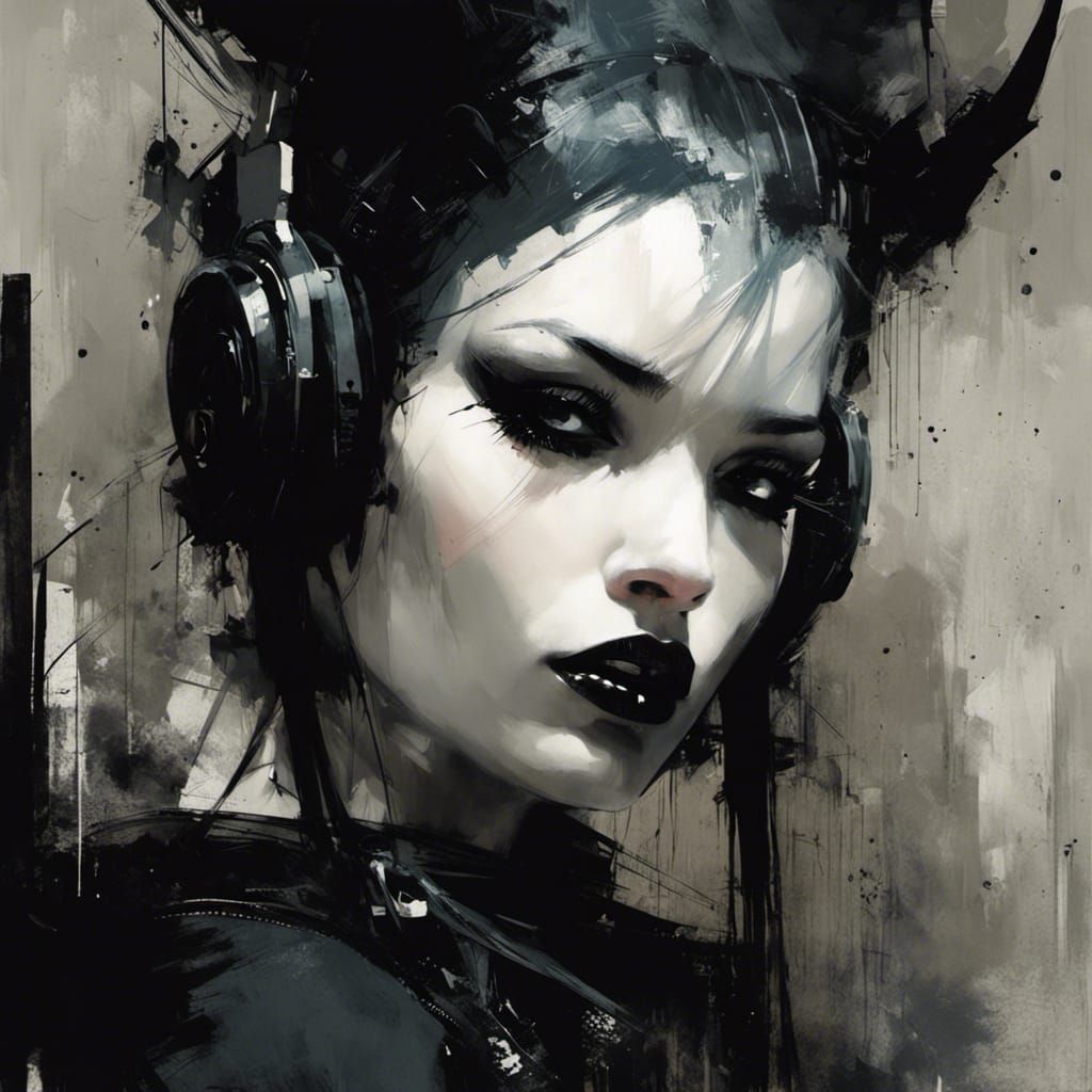 Goth Punk Girl Portrait in Abstract Style