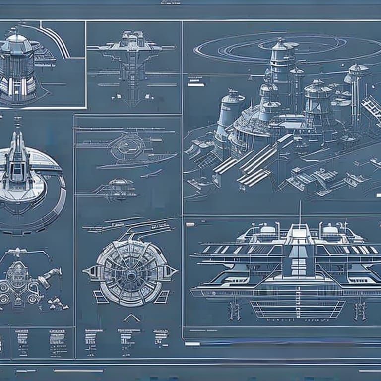 Intricate Blueprint of a Starship Robot Factory