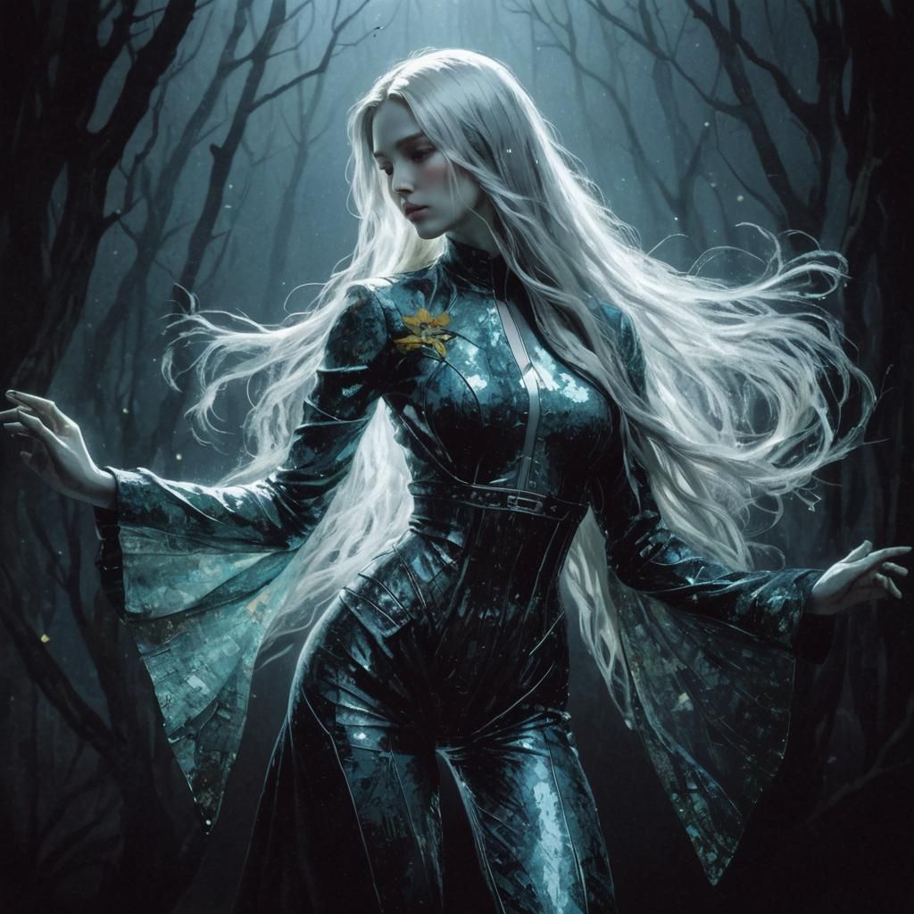 Cel-Shaded Girl with Long Hair in Van Gogh Style