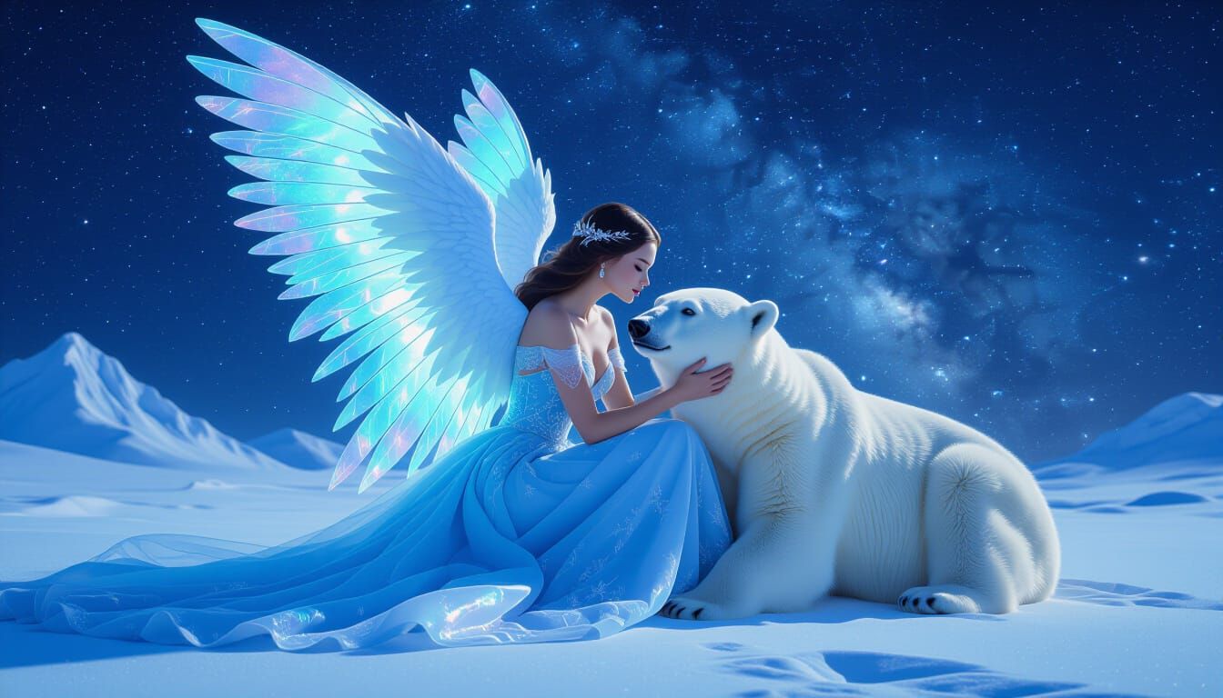 Ethereal Arctic Scene with Woman and Polar Bear