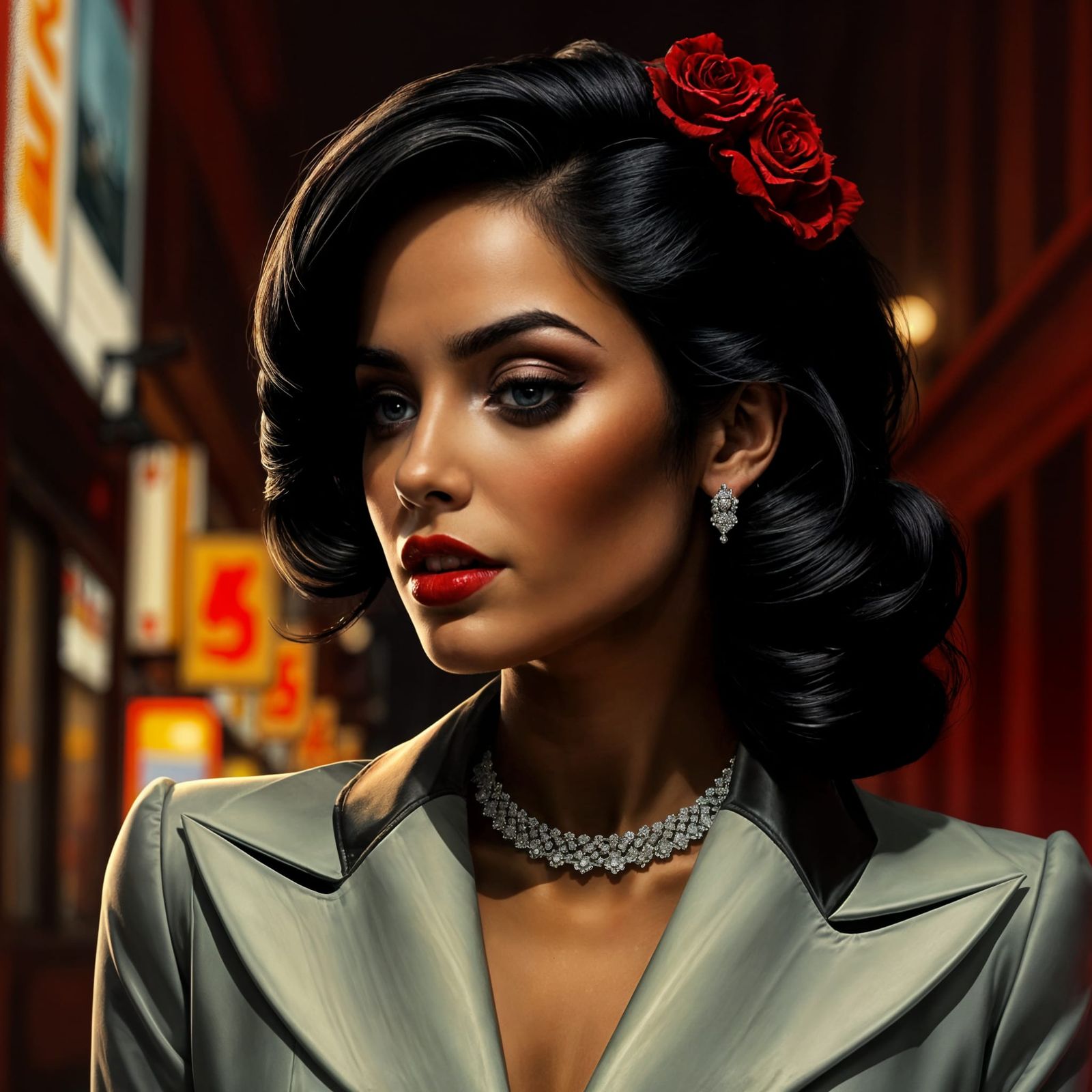 Sultry Noir Comic Book Art of a Dark-Hued Beauty in Chic Chi...