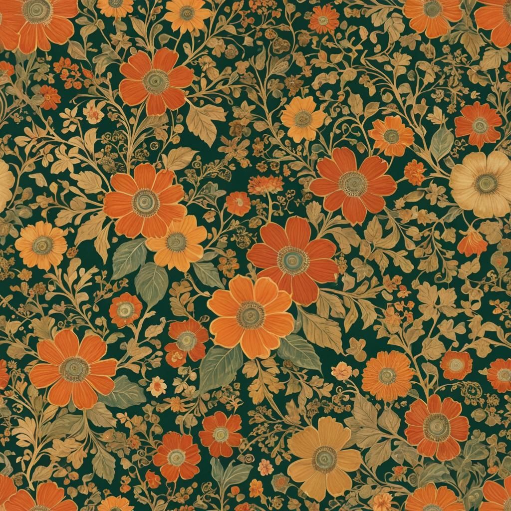 Klimt-Inspired Floral Papers in Gold, Orange, and Green