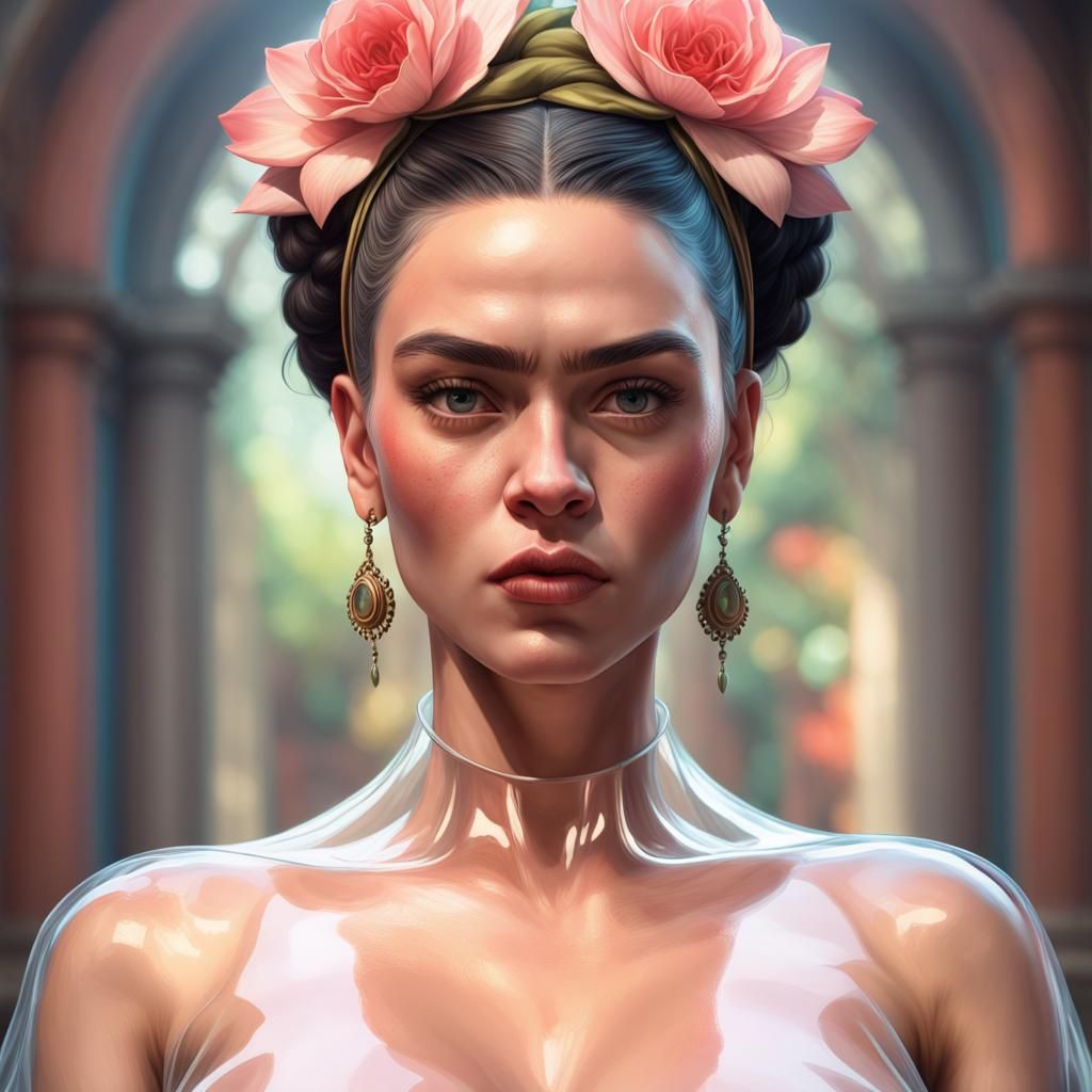 Futuristic Photorealistic Portrait in Frida Kahlo Style