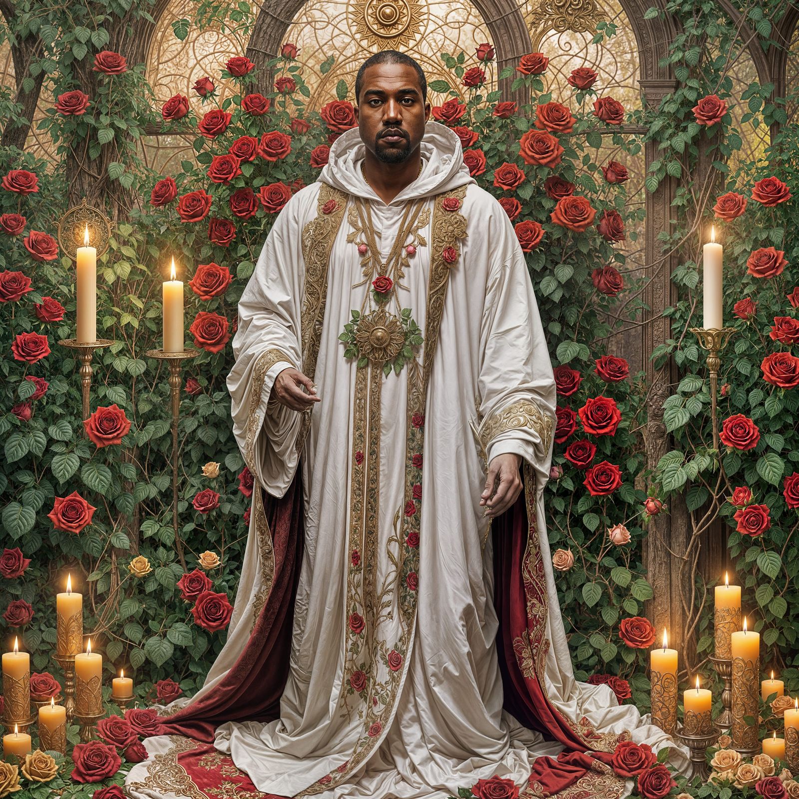 Kanye West in Art Nouveau Style with Roses