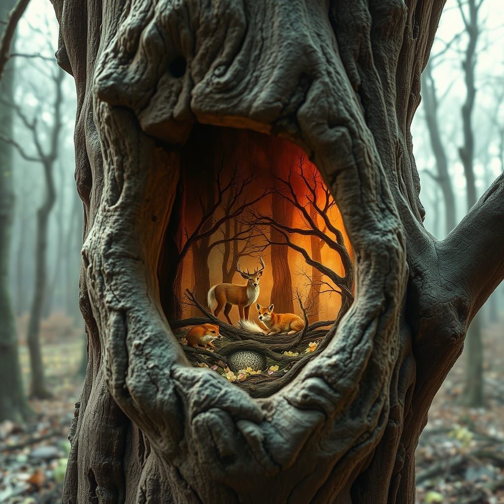 Mystical Birdhouse Ecosystem in Fantasy Forest