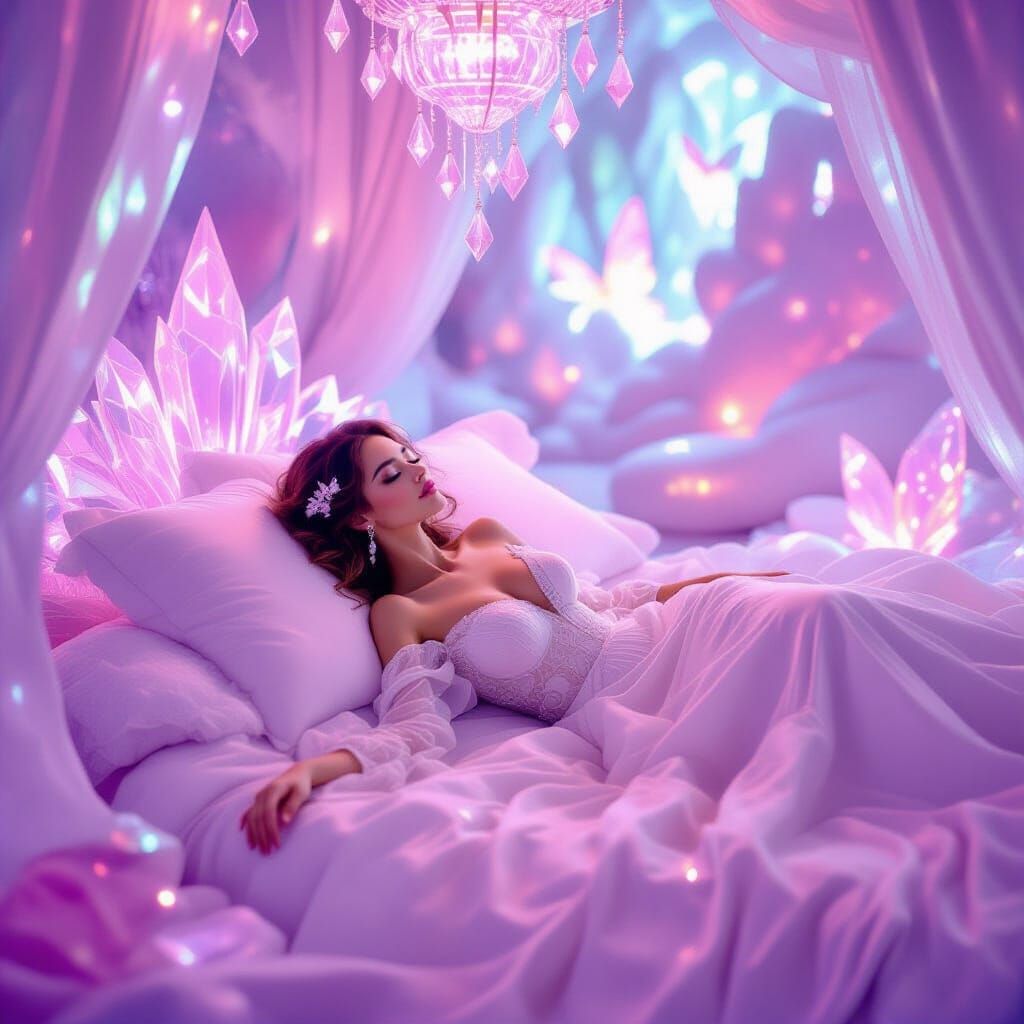 Woman Rests in Crystal Home on Celeano