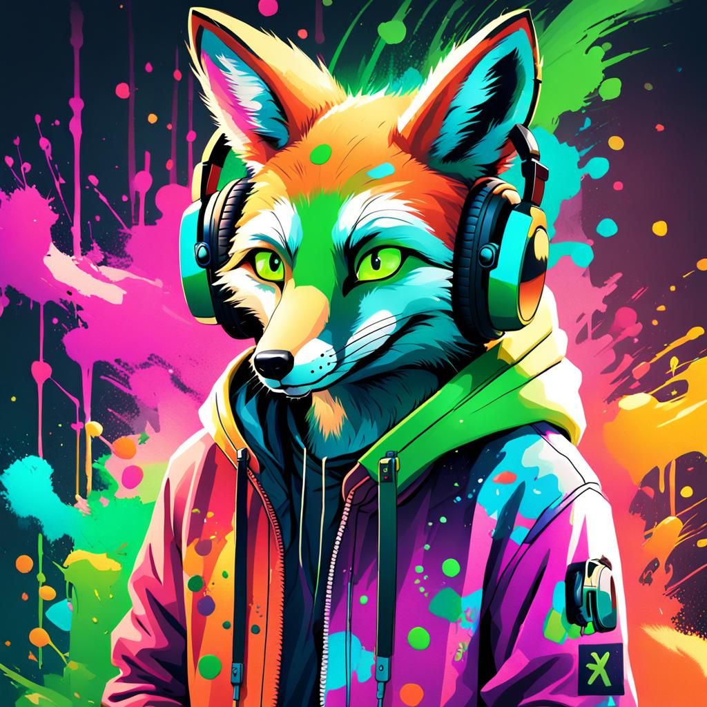Fox Artist in Cozy Studio: Vibrant Digital Art