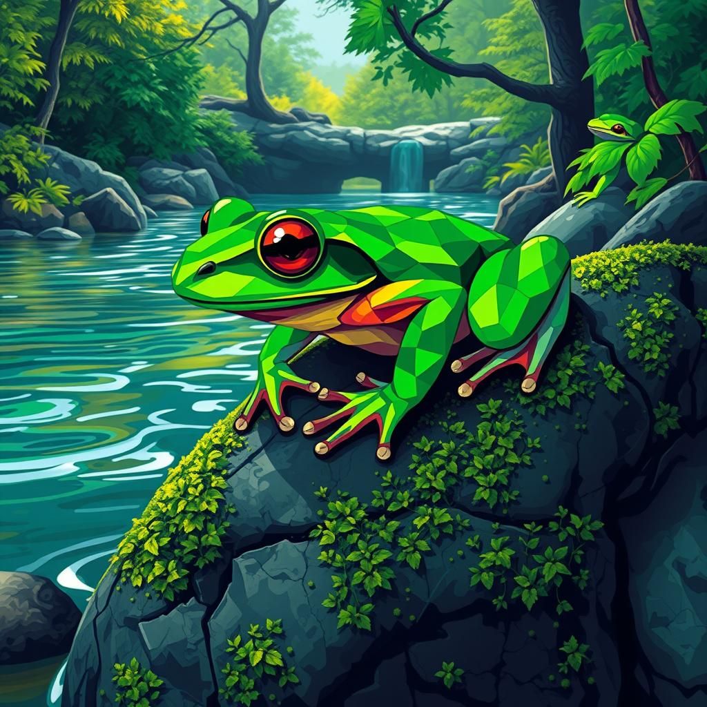 Harlequin Frog in Dreamscape Surrealism Style
