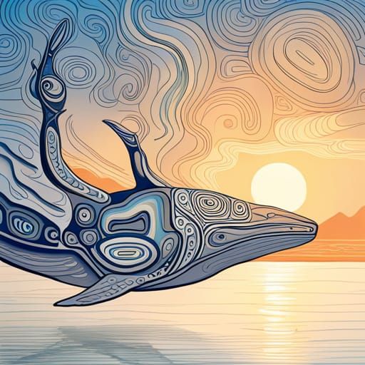 Monochrome Whale Drawing in Alaska Native Style