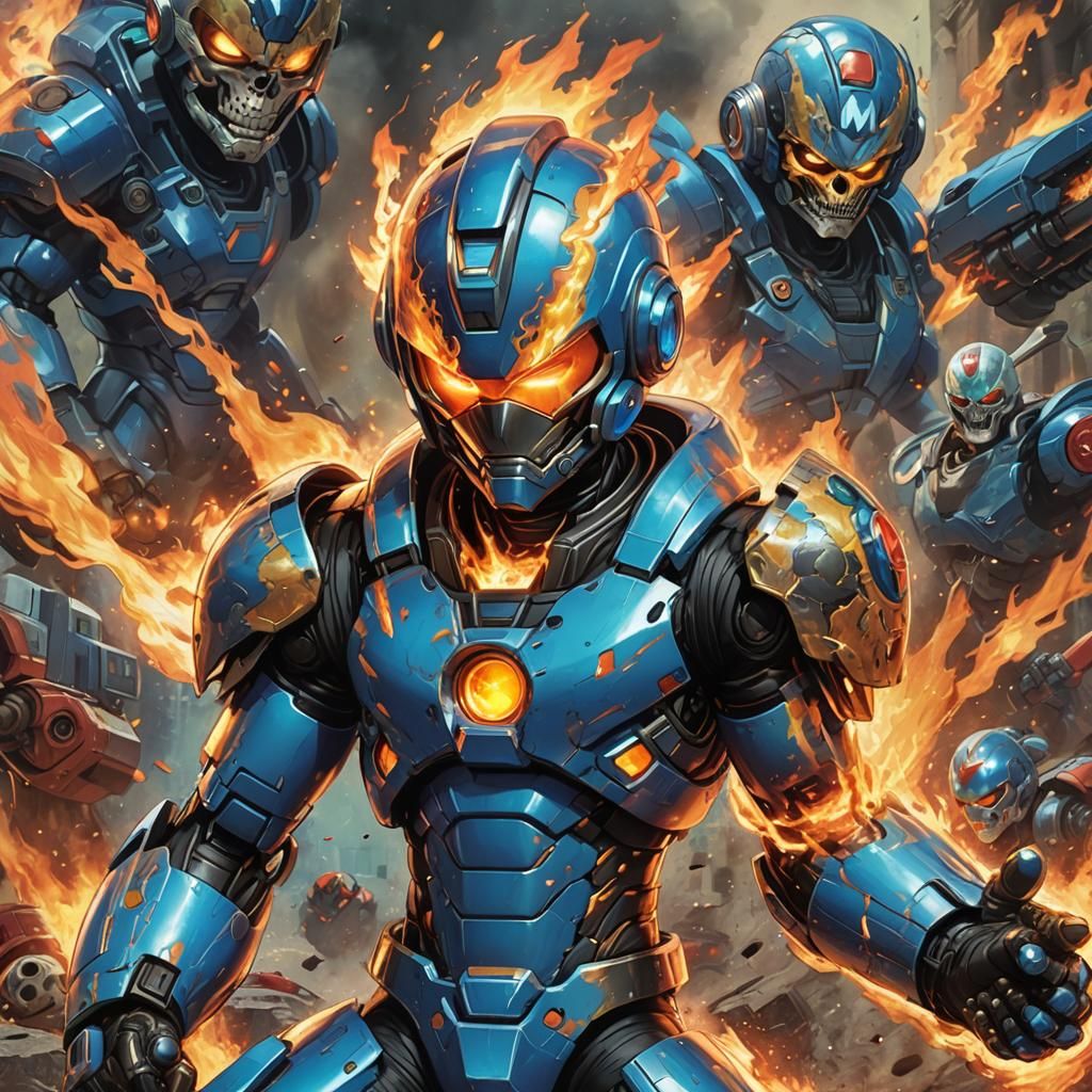 Hyperrealistic Megaman Ghost Rider Concept Art