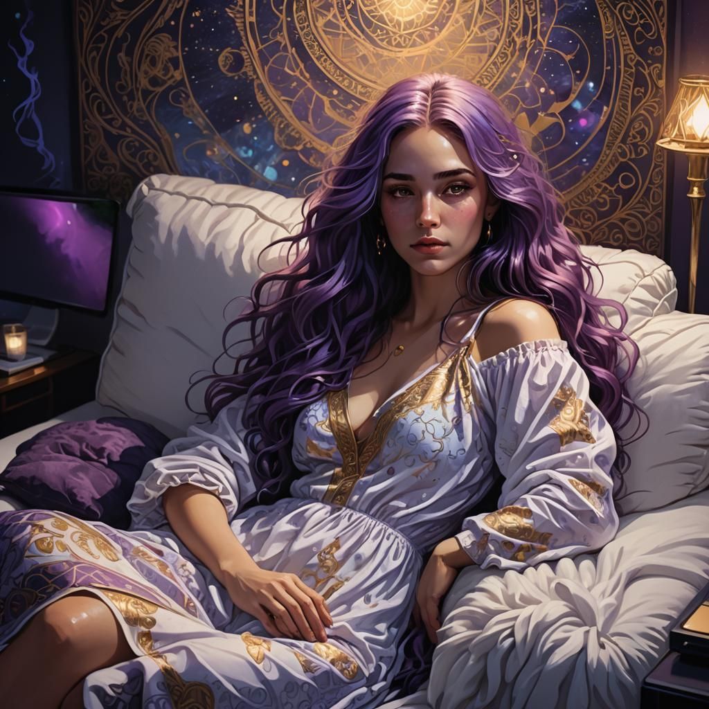 Girl with Purple Hair in Moody Cinematic Lighting