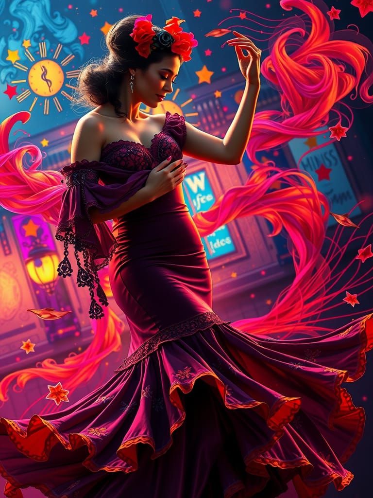 Flamenco Dancer in Psychedelic Surrealism Style