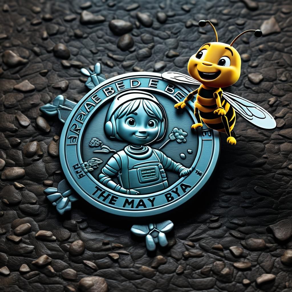 Maya the Bee Metal Badge: Cinematic Digital Art