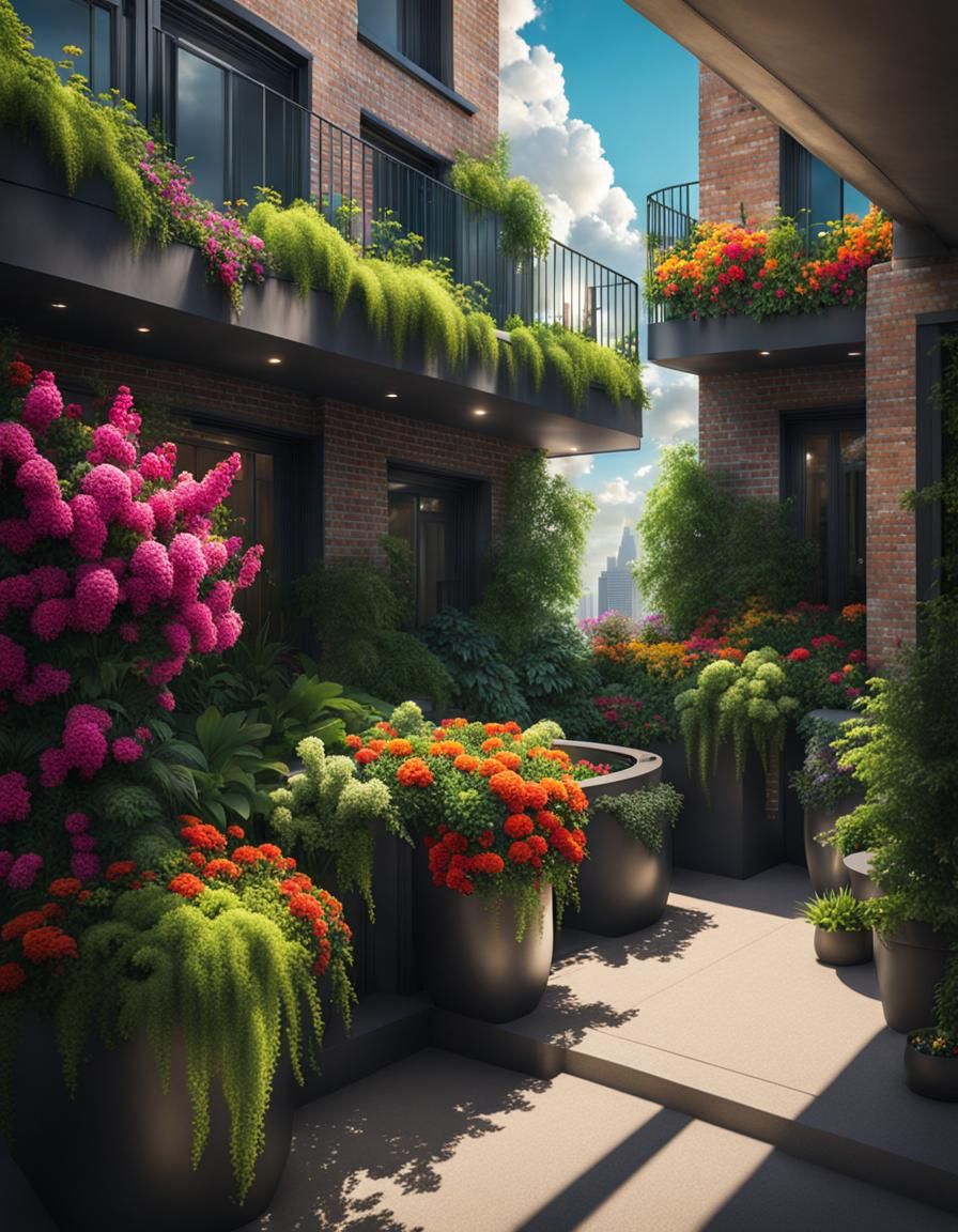 Lush Inner City Balcony Garden in Sunlight