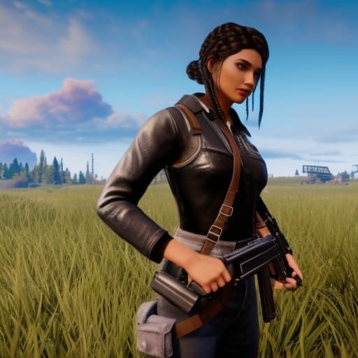 Female PUBG Character with Purple Braids