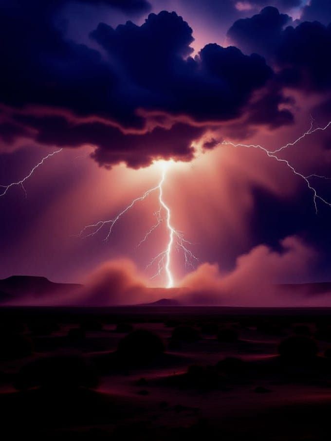 Dramatic Desert Thunderstorm with Lightning and Dust