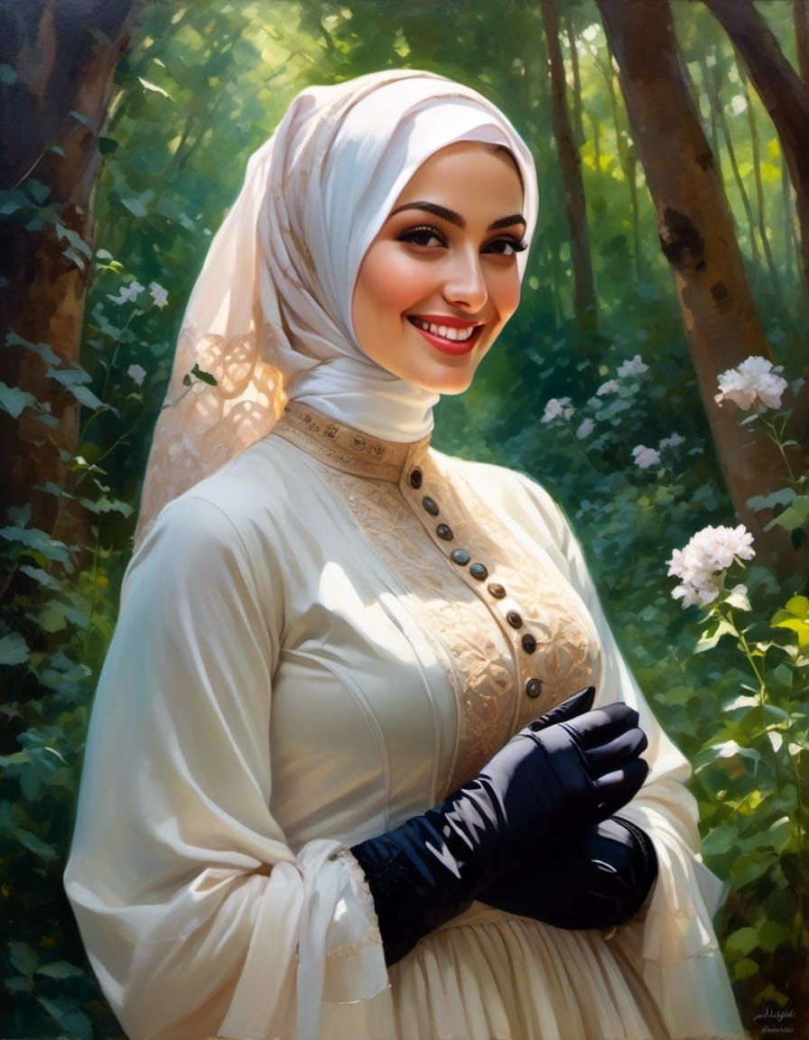 Victorian Woman in Forest, as Oil Painting
