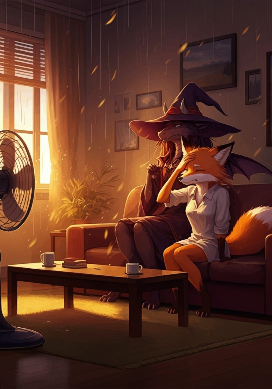 Anime-Inspired Scene of Sweltering Heat in a Living Room