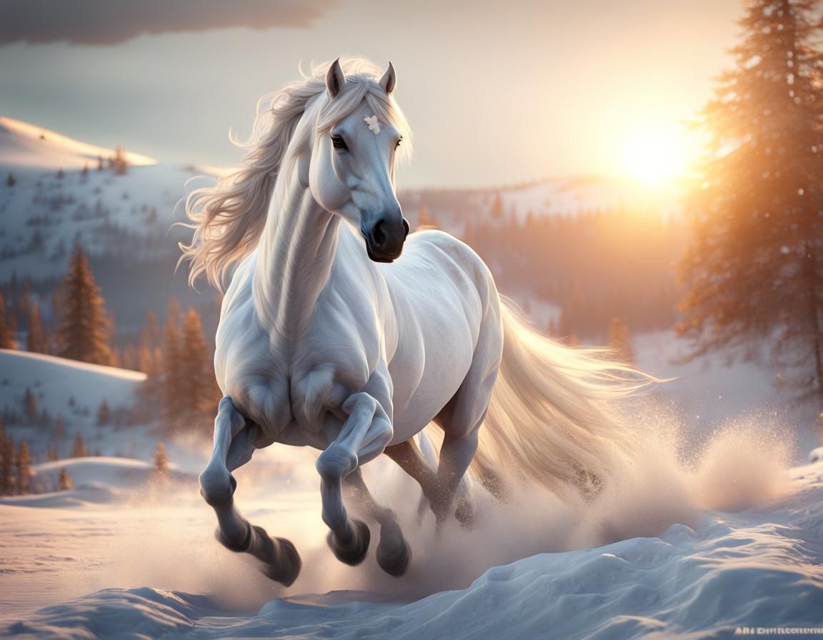 White Horse Galloping in Snow: 3D Game Cinematic