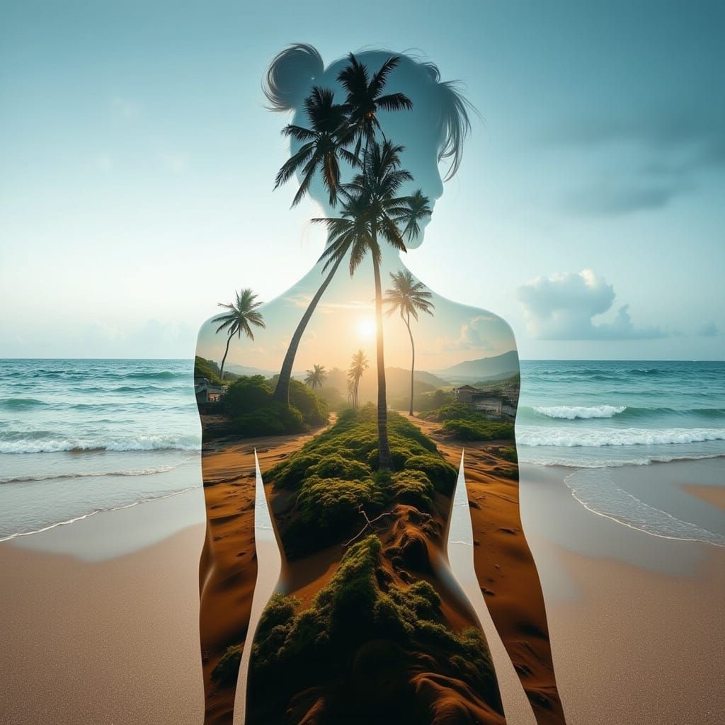 Venus de Milo on a Jamaican Coast in Double Exposure
