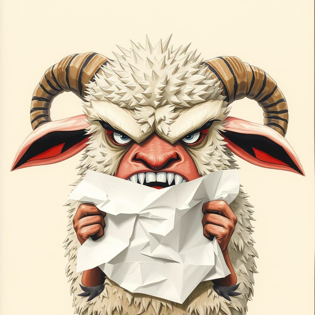 Angry Sheep Collage Art: Crumpling Paper in Rage