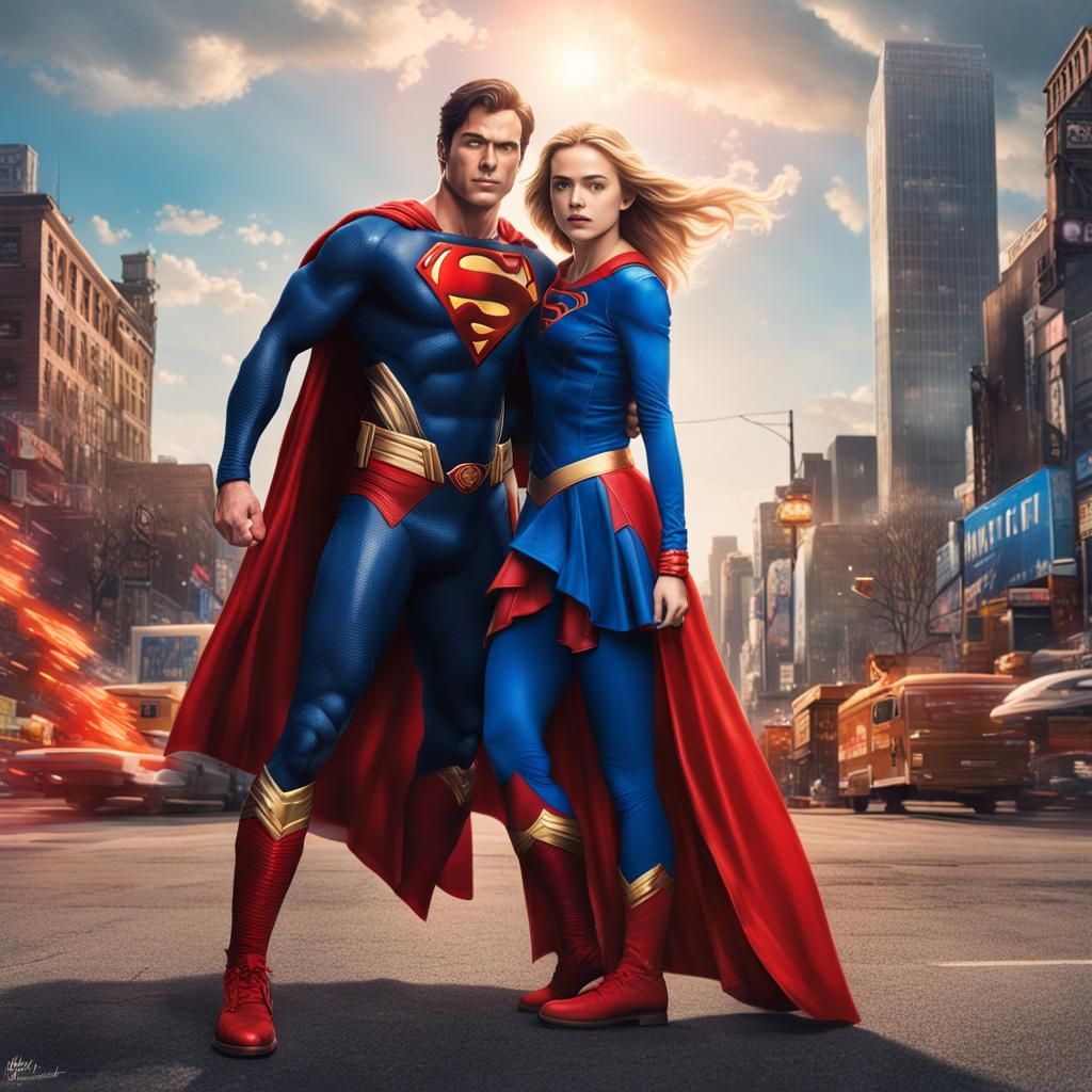 photo shoot Beautiful David Corenswet as Superman and Kiernan Shipka as Supergirl