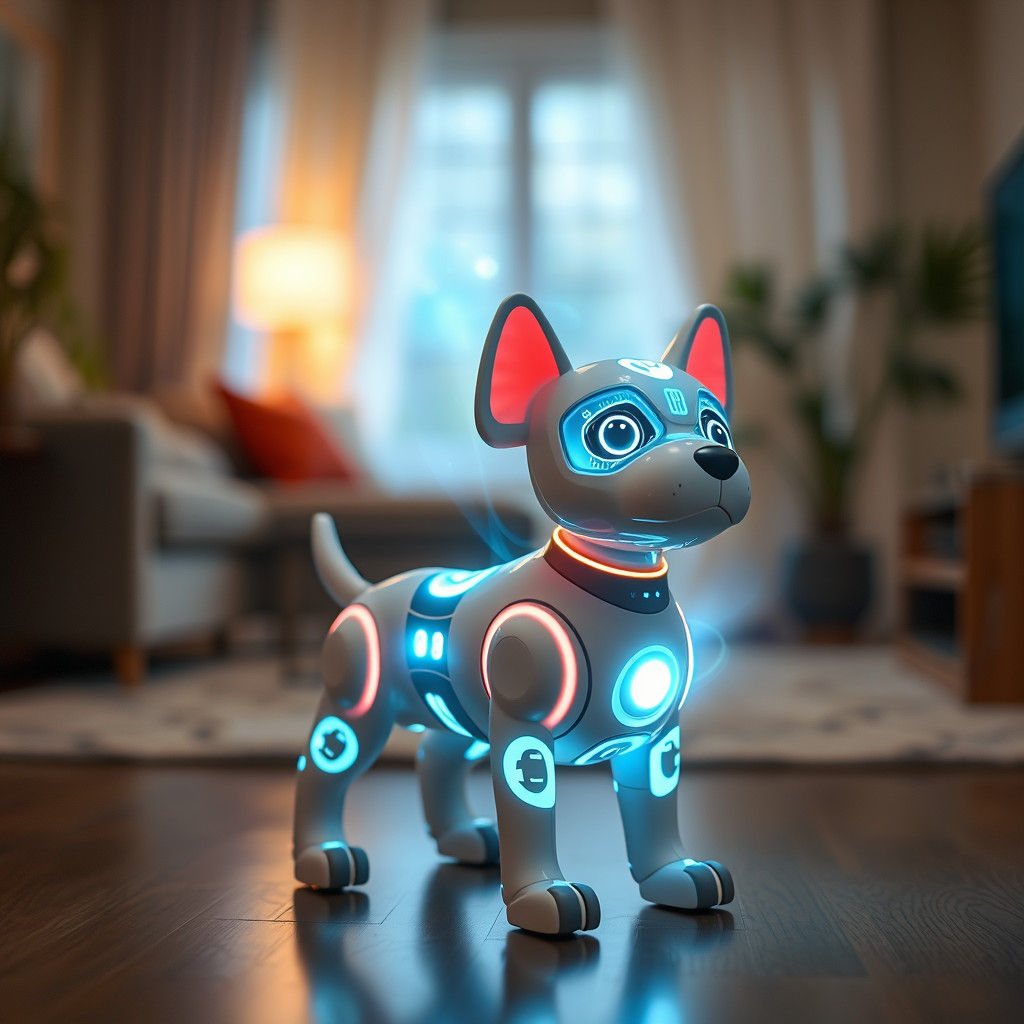 Futuristic AI Toy Dog with Holographic Projections
