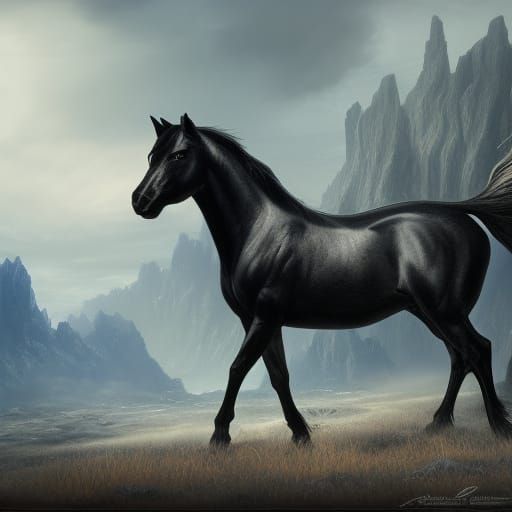 Midwestern Black Horse: Detailed Matte Painting