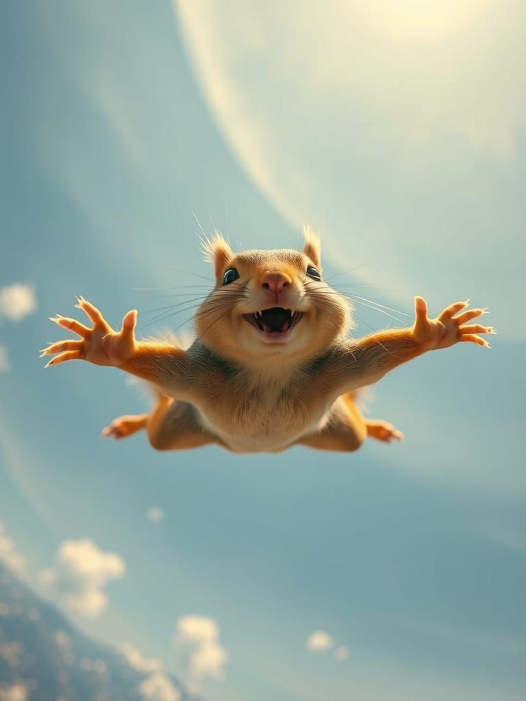 Squirrel in Mid-Air, Skydiving in Breathtaking Cinematic Sty...