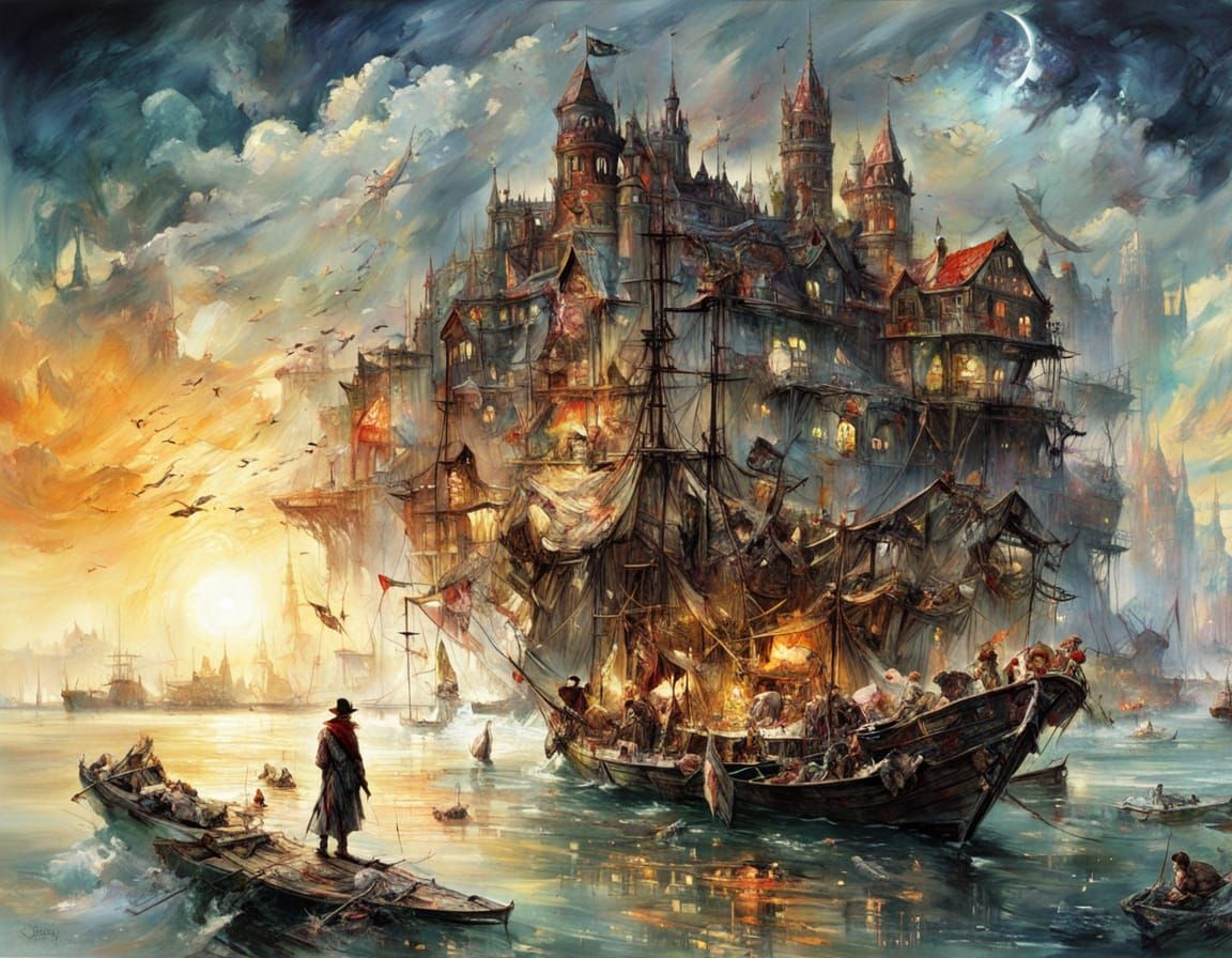 Detailed Colorful Sunset in Fantasy Art Style