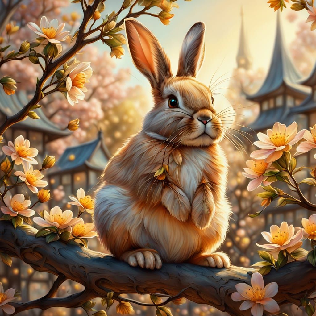 Mocha Orange Rabbit in Whimsical Dreamworld