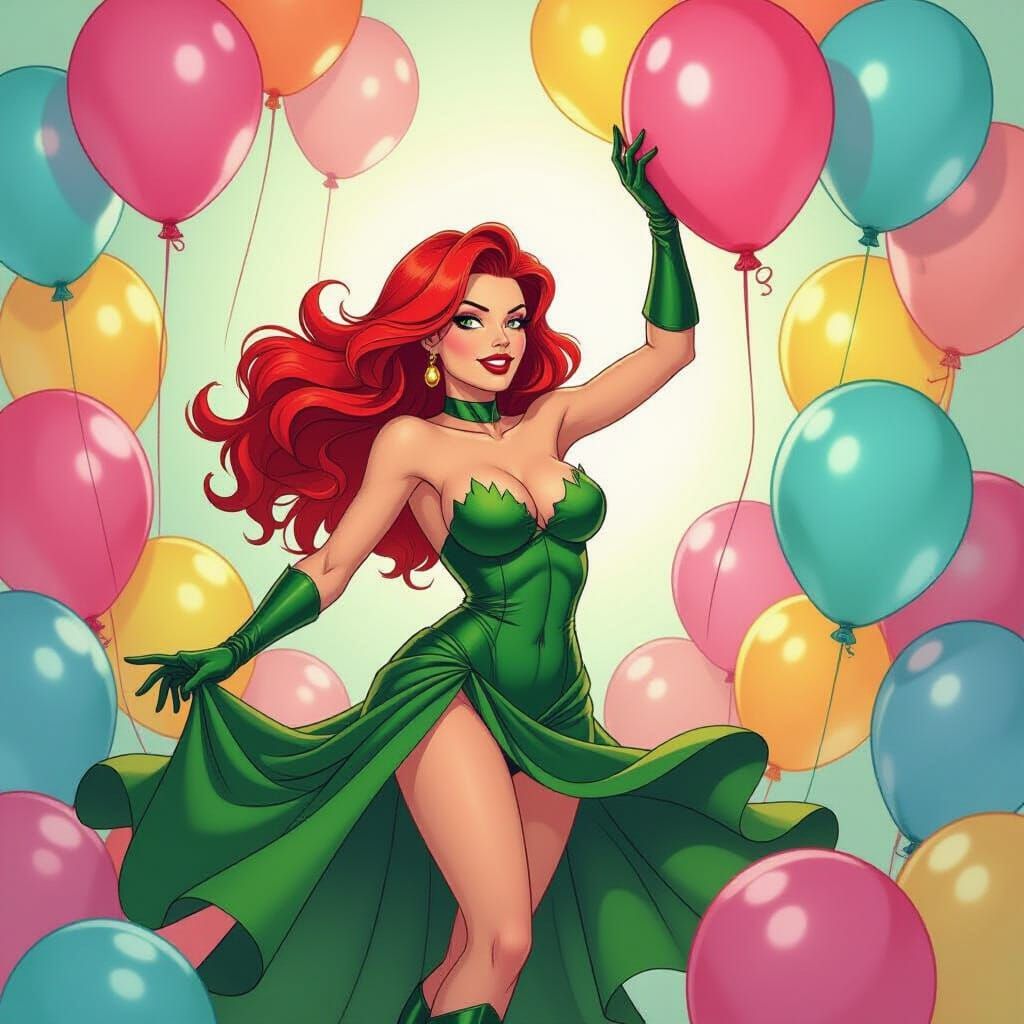 Poison Ivy's Balloon Torture in Comic Style
