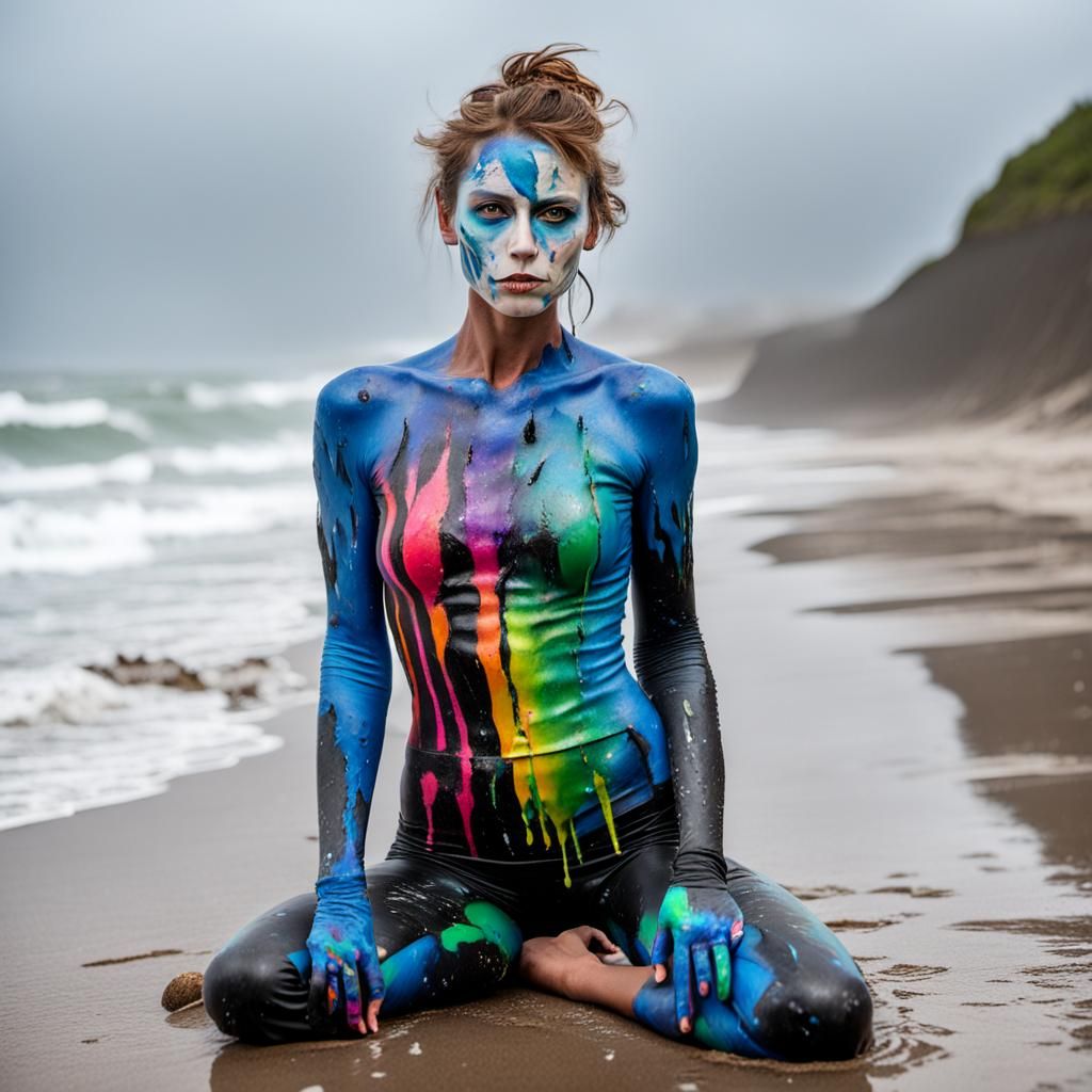 Bodypaint Washed Away by Rain at the Beach