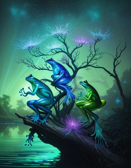 Three Frogs on a Branch Over a River